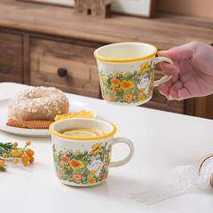 ins可愛卡通陶瓷杯水杯牛奶杯早餐杯兒童杯花叢兔子女生禮物杯子