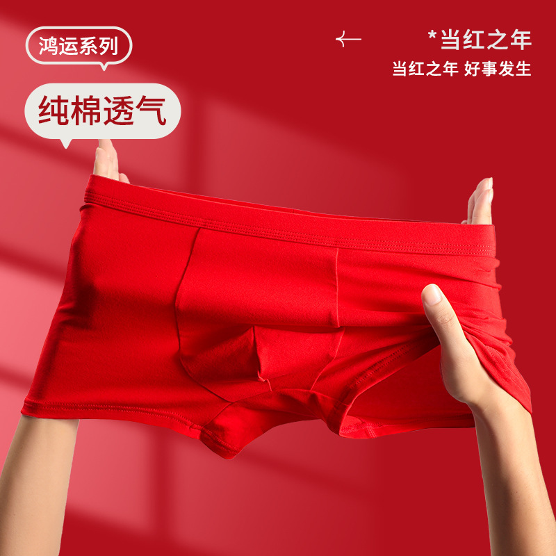 Benmingnian Underwear Men's Big Red Boxer Underwear for Boys 3A Antibacterial Crotch Dragon Year Good Luck plus size Men's Boxer Pants