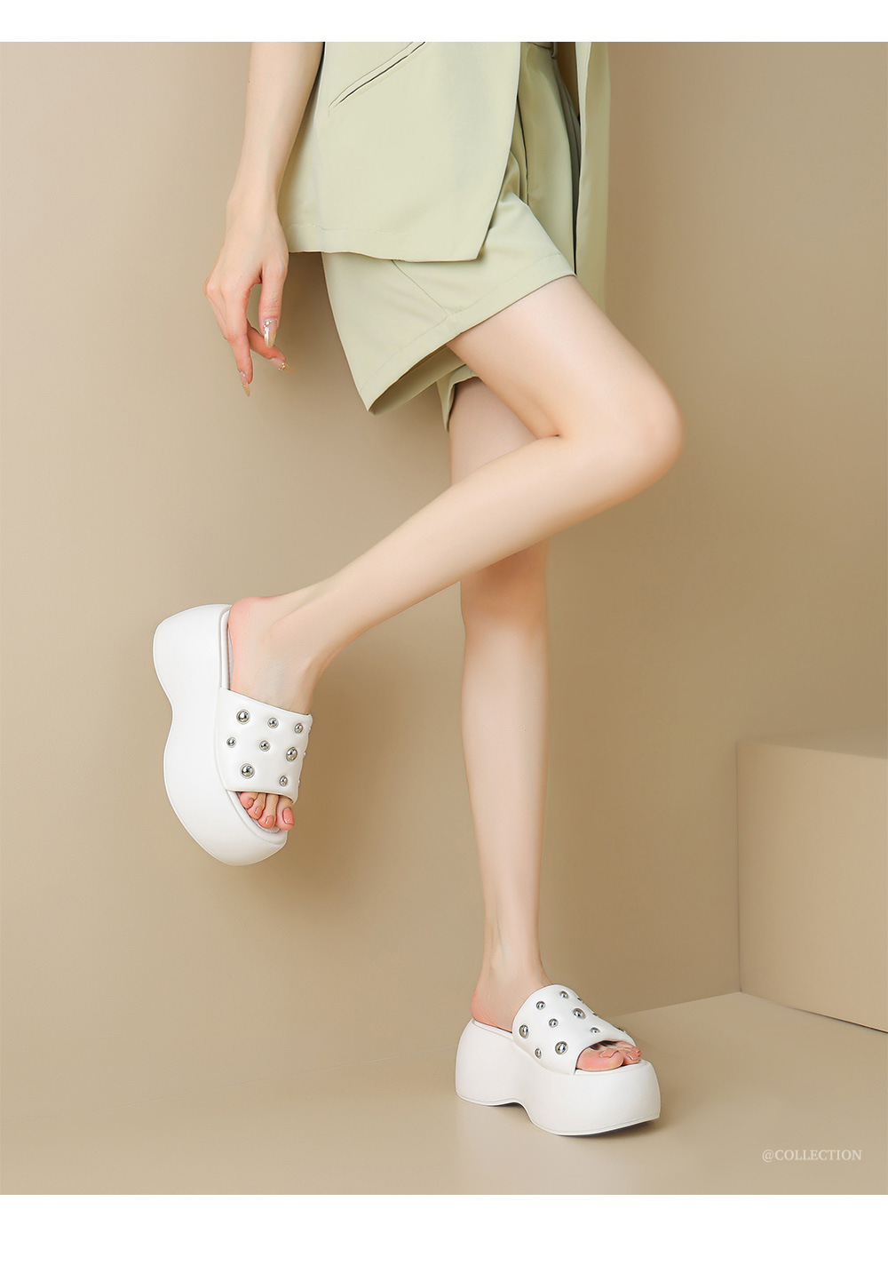 Sandal cao gót nữ hở mũi quai ngang đế xuồng 8 cm — Màu đen, Màu trắng chi tiết 1