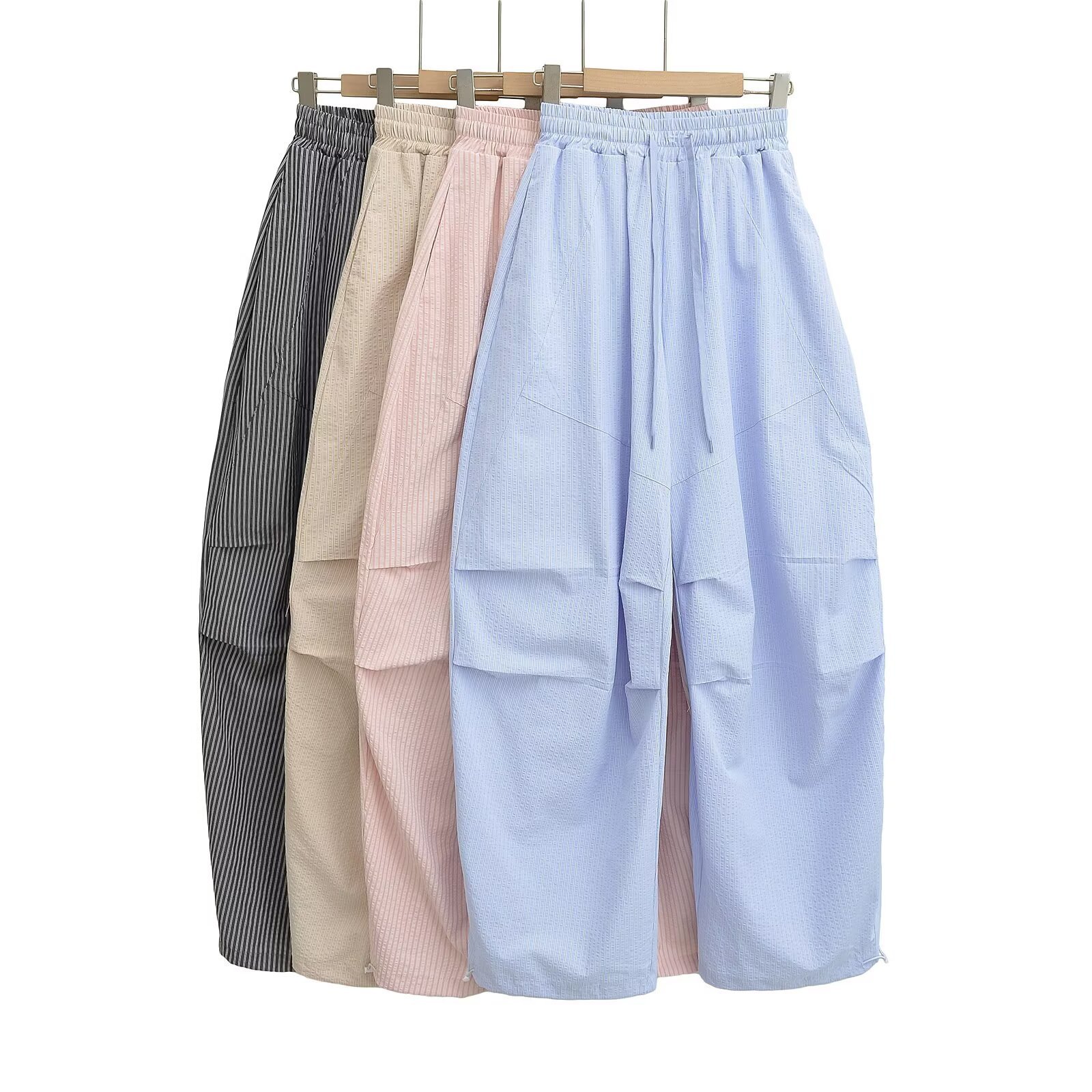 European and American Cross-Border Women's Clothing Wholesale Women's Hot Girl Dance Yoga Scimitar Pants Striped Lazy Style Wide-Leg Cargo Pants