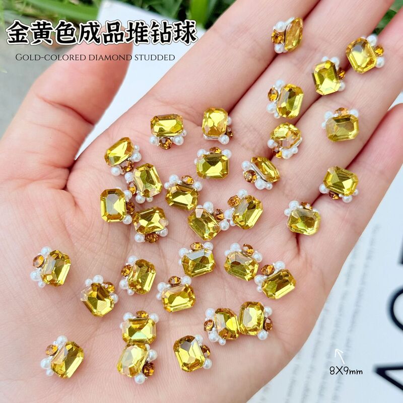 金色堆钻球美甲饰品秋冬成品堆堆钻高品肥方八角显白美甲钻指甲钻|undefined