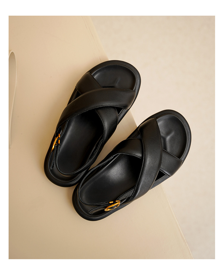 Sandal hở ngón đế dày thường ngày cho nữ – giày đi biển đế bằng hở ngón thời trang đơn giản — Màu đen chi tiết 18