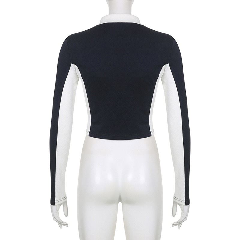 Damjacka slim fit med boktryck street style blå vit_voghion.com
