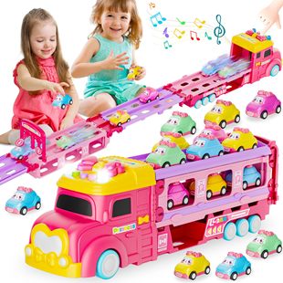 [Source Factory] Cross-Border New Product Press Ejection Deformation Toy Car Inertia Cartoon Pink Car Toy