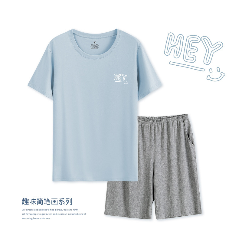 남성 잠옷 여름 얇은 면 반바지 청소년 남성 중학생 순면 가정복 외부에 착용 가능