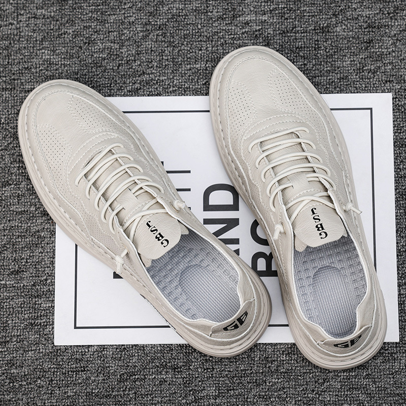 2023 winter new men's sneakers, Korean style trendy simple white shoes, breathable punched casual shoes for men_voghion.com