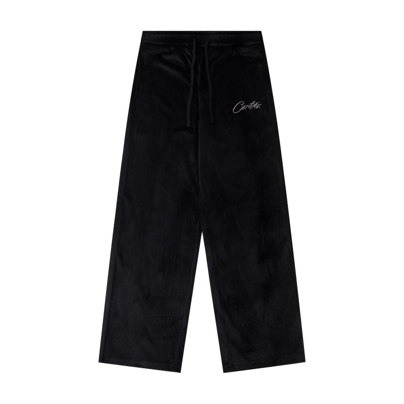 Corteiz Alcatraz Sweatpants Velour Script Logo Black