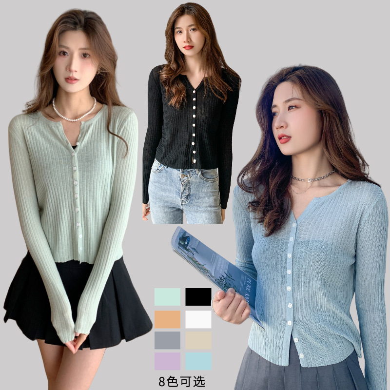 Black Outerwear New V-neck Tencel Linen Knitted Cardigan Women's Coat Thin Round Neck Loose Outerwear Top Black Outerwear New V-neck Tencel Linen Knitted Cardigan Women's Coat Thin Round Neck Loose Outerwear Top