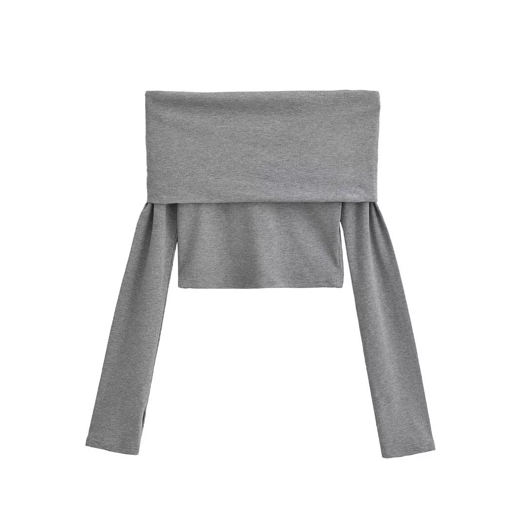 Футболка с открытыми плечами и длинными рукавами, европейский стиль, slim fit