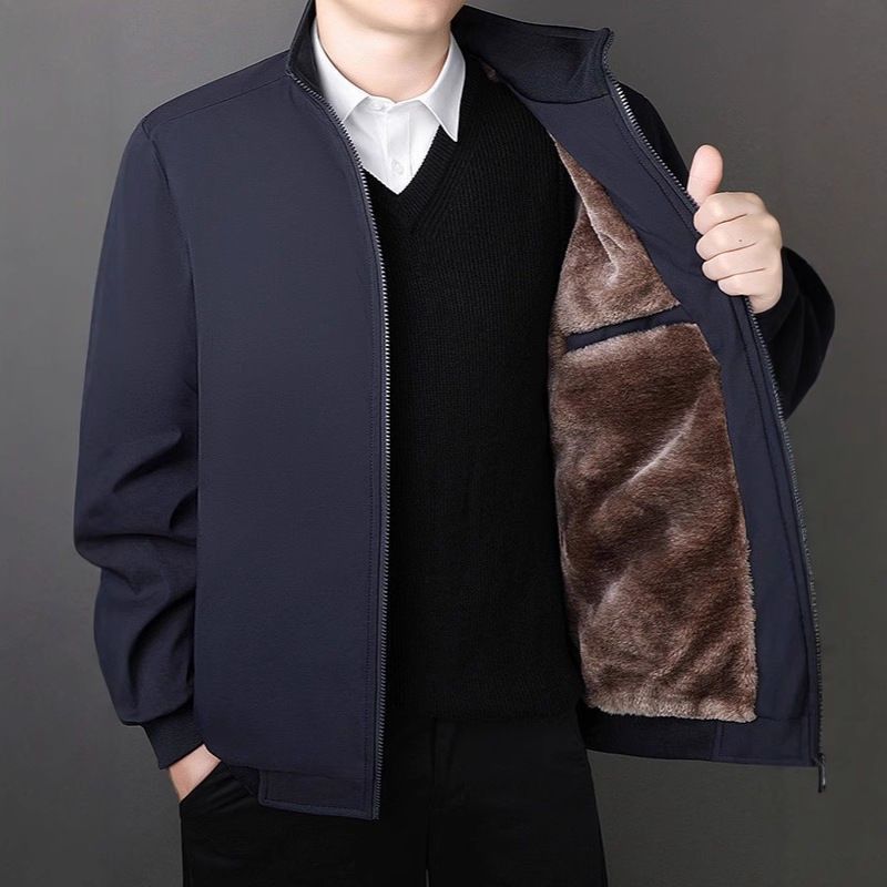 [두꺼운 벨벳] 네이비 블루 스탠드 칼라 [쇼핑몰 동일 스타일]