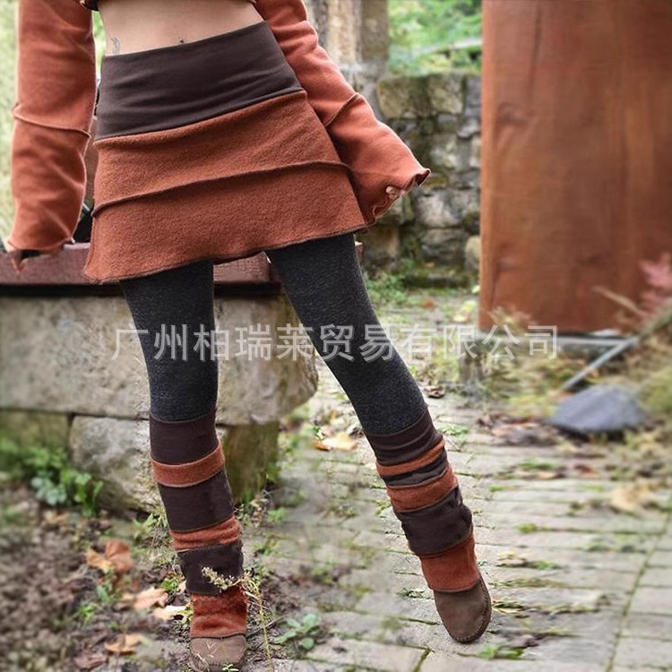 2025 contrast stitching irregular leggings skirt