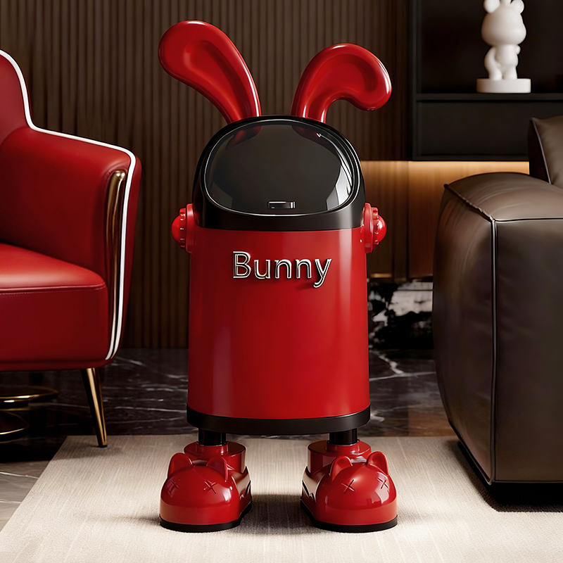 Creative Rabbit Trash Can for Home Use with Lid, Large Capacity, Suitable for Living Room, Bedroom, Kitchen, Cute Cartoon Design, High Aesthetic Value, with Wheels