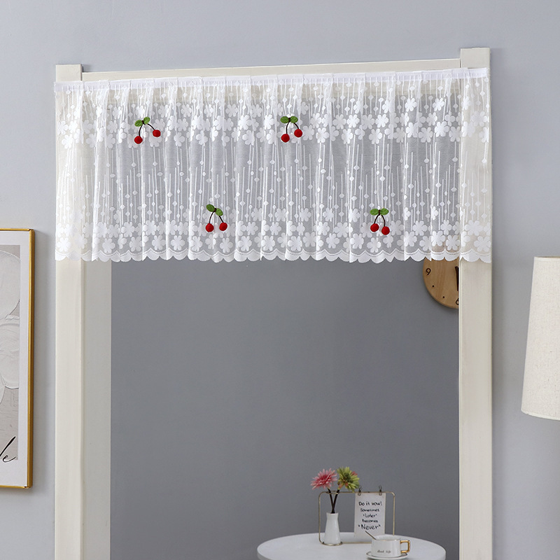 Lace Half-Curtain, Curtain for Blocking View, Kitchen Cabinet Curtain, No-Drill Partition Decorative Curtain, Half-Curtain with Magic Tape, Sheer Curtain, Door Curtain