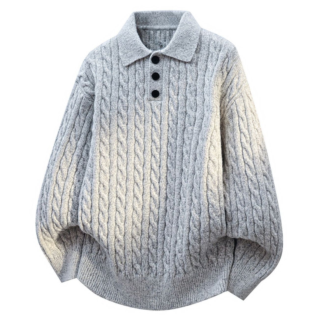 Cross-border classic cable knit collar sweater for men, autumn and winter, thickened casual polo collar knit sweater, men's pullover.