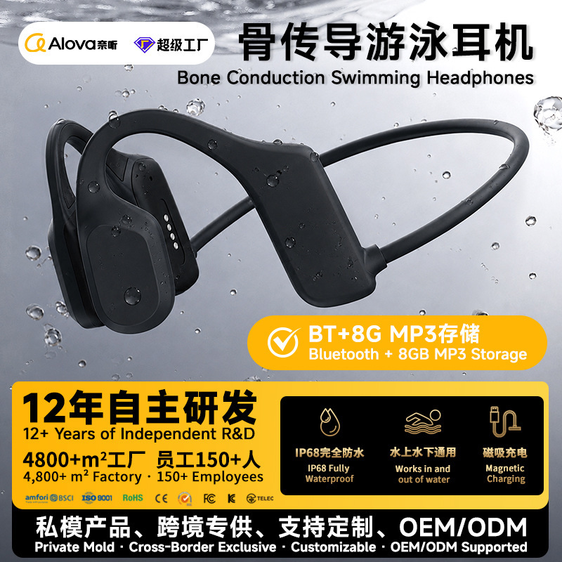 Popular cross-border bone conduction Bluetooth headphones, outdoor sports running cycling headphones, waterproof headphones for swimming