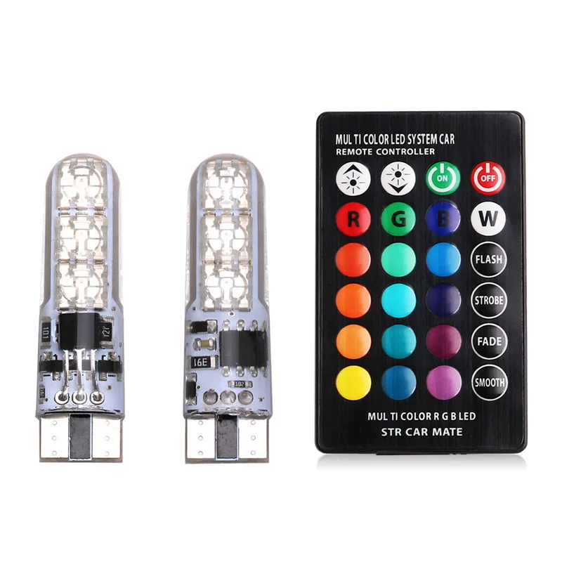 RGB автомобильная подсветка для фар T10 силикон 5050-6smd светодиодные цветные маленькие фонари номерного знака фонари мигают