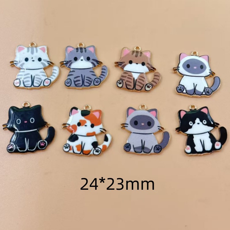 Cross-Border Popular Cute Alloy Printed Cat Pendant Accessories DIY Keychain Pendant Jewelry Accessories