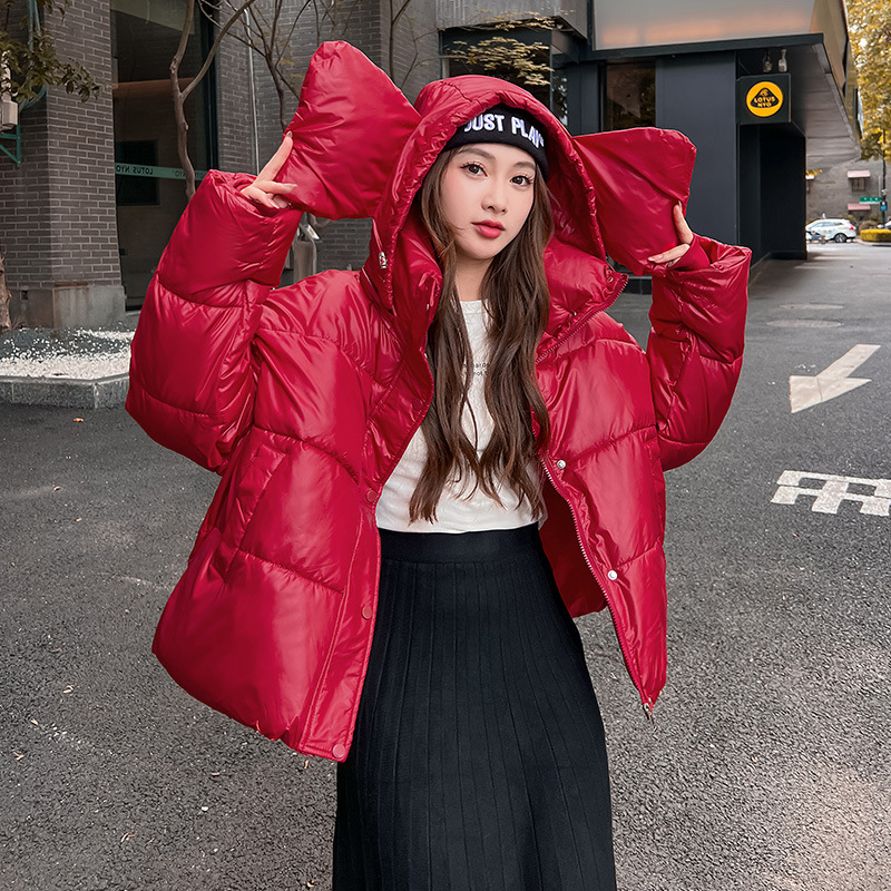 2024 nuevo abrigo de algodón de pluma, ropa de moda de mujer con capuz, abrigo de algodón corto suelto, chaqueta de algodón coreana de invierno, ropa de pan gruesa