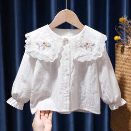 女童衬衫2024春装女宝宝草莓长袖娃娃衫春夏洋气衣服小女孩衬衣