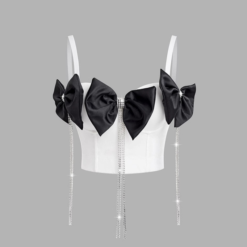 Luqiu Guo Fishbone Bra Rhinestone Tassel Heavy Industry Black Bow Diamond Chain Bow Tie Pure Desire Vest Db1785