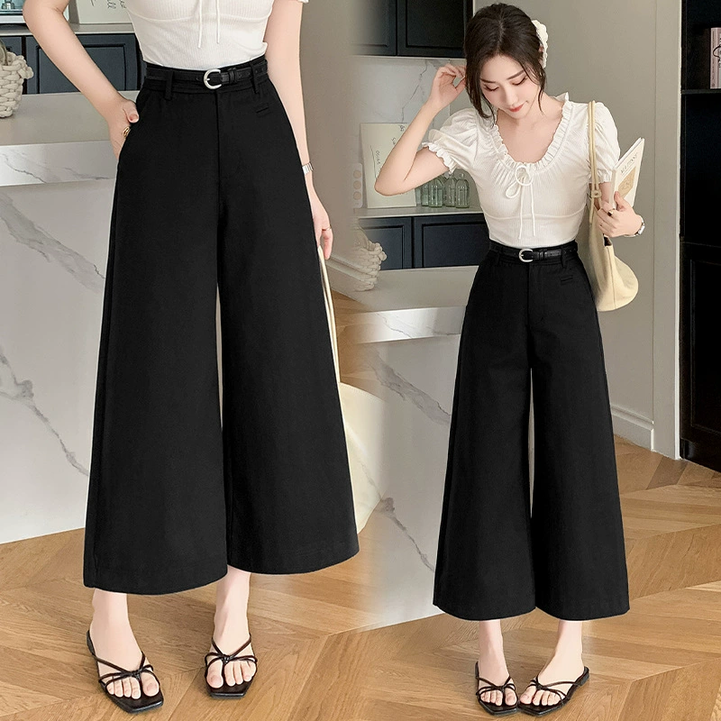 Летние брюки с высокой талией, облегающий дизайн, тренд сезона, свободный крой