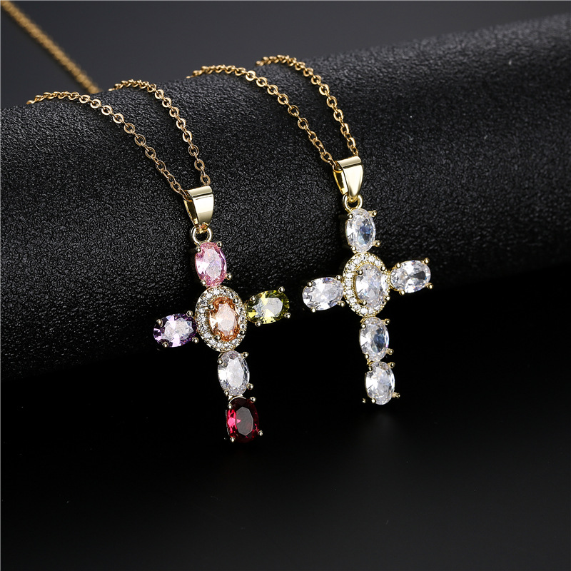 hot sale copper micro-inlaid zircon cross pendant necklace jewelry new product