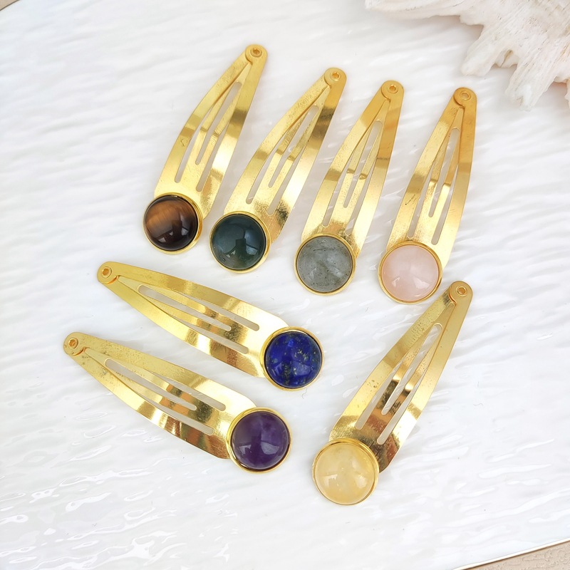 Natural Crystal Jade Round Hairpin Water Drop Clip Bb Clip Jewelry DIY Headwear Accessories Cross-Border Hair Accessories Wholesale