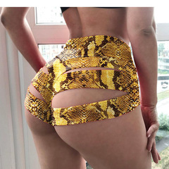 歐美高腰彈力修身運動瑜伽收腹跑步短褲鏤空女式印花短褲