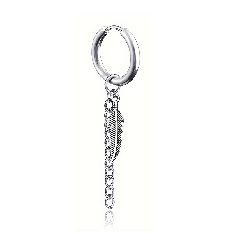 Feather Titanium Unique Ethnic Style, Fashionable Earrings, European And American Stainless Steel, Niche Men's Ear_voghion.com