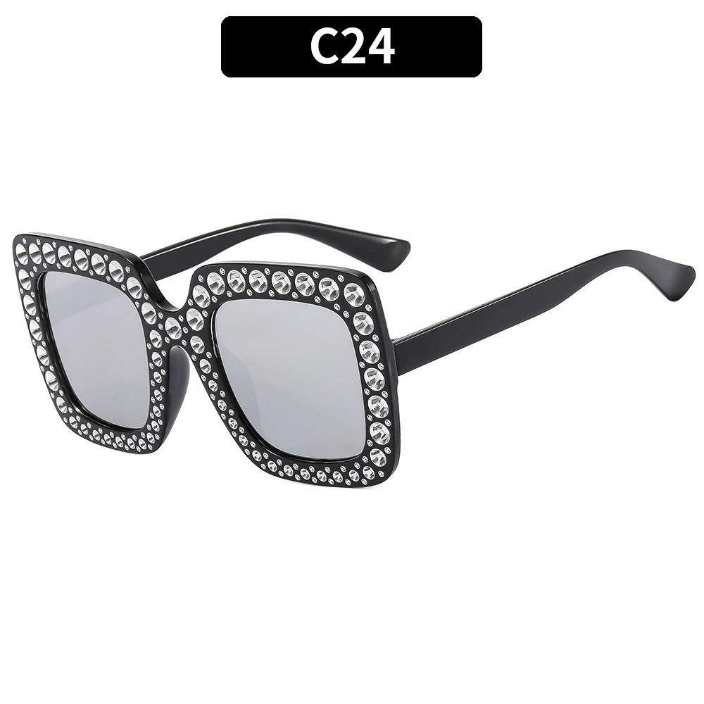 Retro Square Sunglasses, Multicolour European Style, Oversized Rhinestone Frame