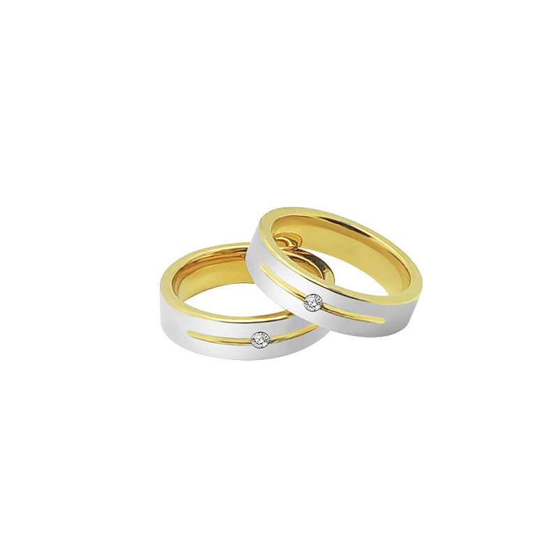 Anillo de tungsteno de acero europeo y americano al por mayor oro CNC incrustado de zircon anillo de pareja de personalidad de la calle universal image 3