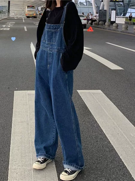 Munroe Diary Denim Overalls for Women 2026 Spring and Autumn New Design Retro Loose Suspenders Wide-Leg Pants