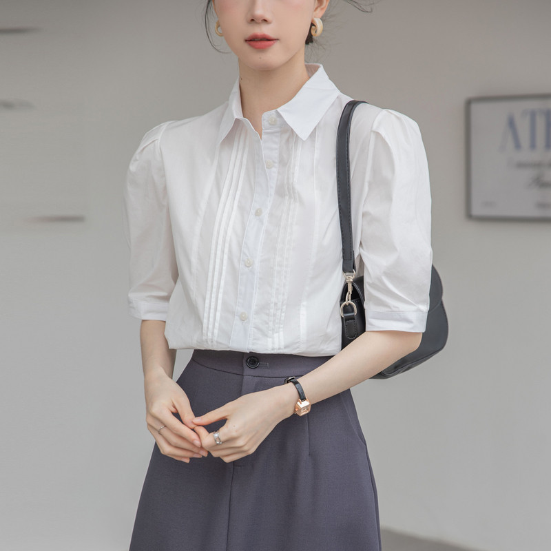 White Shirt for Women, Short-Sleeved, Anti-Wrinkle, Professional Summer Thin Style, Niche High-End Formal Wear, Puff-Sleeved French-Style Shirt White Shirt for Women, Short-Sleeved, Anti-Wrinkle, Professional Summer Thin Style, Niche High-End Formal Wear, Puff-Sleeved French-Style Shirt