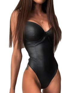 Foreign Trade Amazon European and American Foreign Trade Black Pu Tight Tops in Large Quantities in Stock