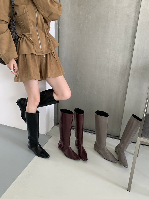 欧美风大筒极简风长靴女2025ins风尖头复古骑士靴显瘦坡跟瘦瘦靴|undefined