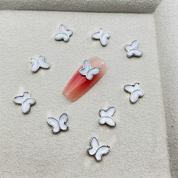Trendy Popular Nail Art Shell Butterfly Mother-Of-Pearl Jewelry Nail Alloy Edge Butterfly Gemstone Nail Stickers Decoration