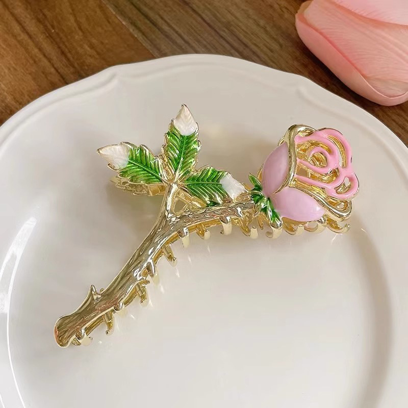48g Weight Hair Claws Hair Accessories Type 1 Piece Quantity Daily, Street Occasion Alloy Material Rose Pattern All Seasons Season Women's Gender IG Style, Sweet Style IG Style Sweet Women's Rose Alloy Hair Claws 5