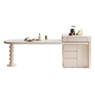 French cream style retractable island table dining table integrated multi-functional household small apartment arc island Table Rock plate dining table