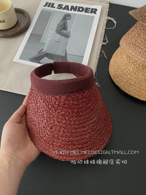 日本に輸出 2025 新しい厚いラフィアヘッドバンドスタイルの空のトップハット女性の夏のカラフルなファッション日焼け止めサンハット|undefined