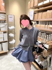 秋季新款韩系设计感百搭长袖针织开衫格纹连衣裙时尚套装女潮笙陇
