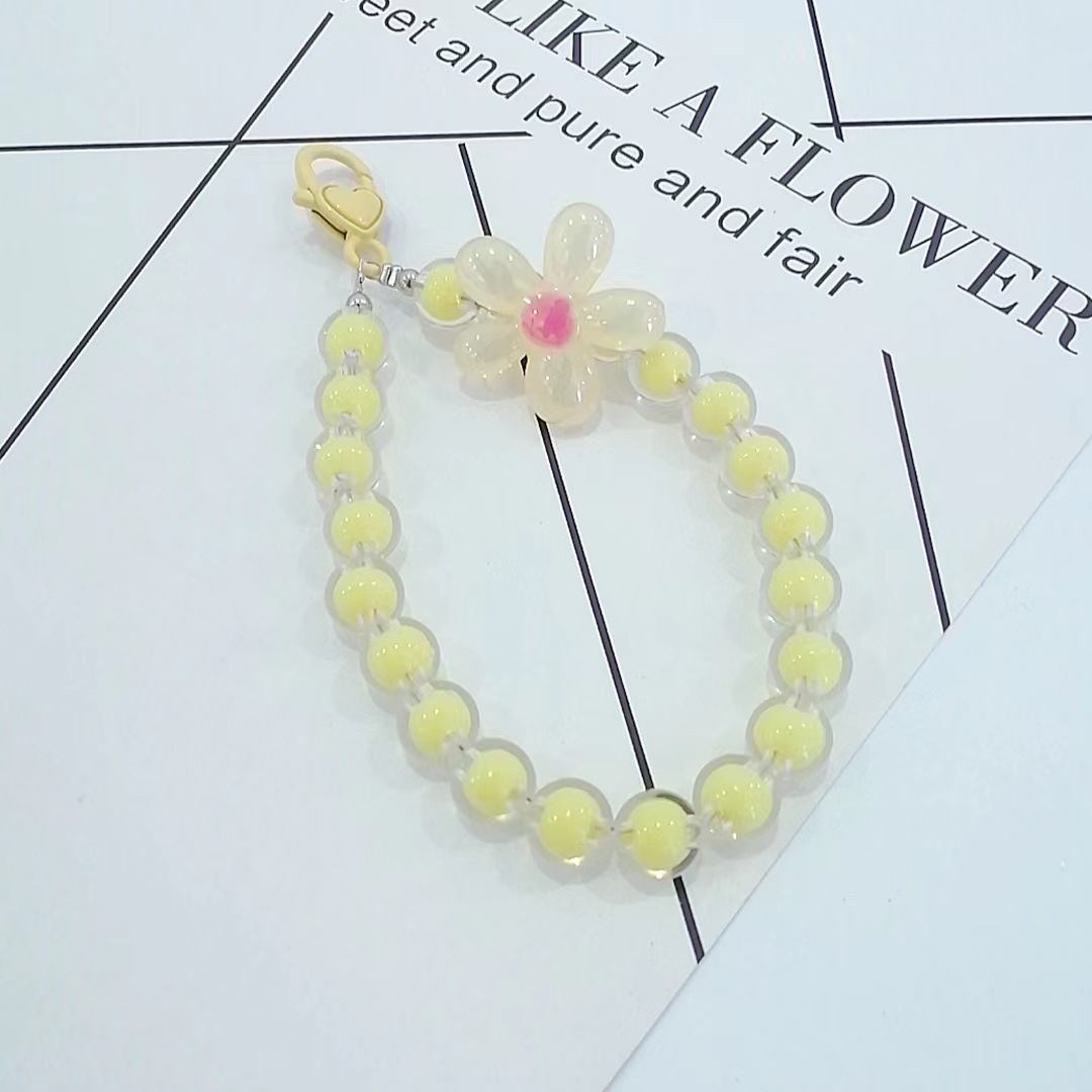 Japón y Corea del Sur color ins hecho a mano con cuentas flor llavero cordón de muñeca macaron color pétalo cordón de teléfono móvil en stock