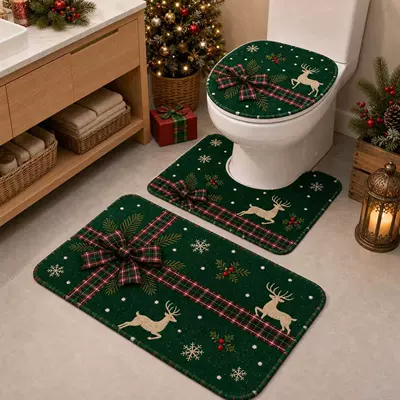 set of three for bathroom, Avtomobil döşəmə paspasları - green-background-reindeer-4060cmnew-diatom-mud