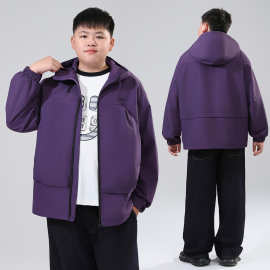 胖男童冲锋衣外套春秋装中大童加肥加大码宽松休闲风衣拉链衫大码