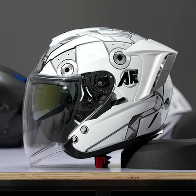 Motosiklet dəbilqələri — Women's Three-Quarter Helmet Electric Motorcycle - s-ro-5-mecha-silver
