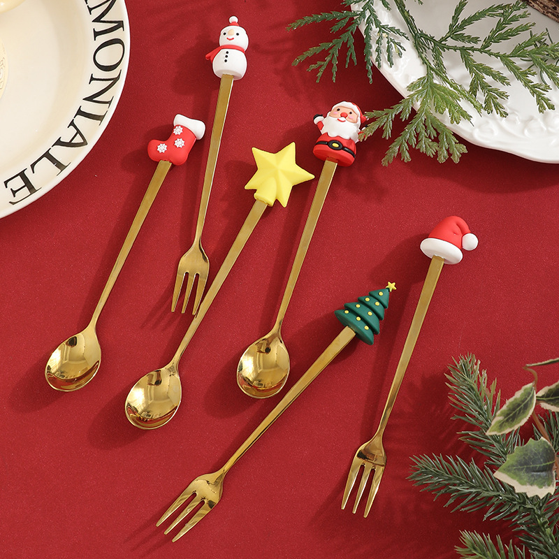 国境を越えた対外貿易304ステンレスクリスマス公仔フォークスプーンセットコーヒーもちスイーツ漫画ギフトボックス食器|undefined