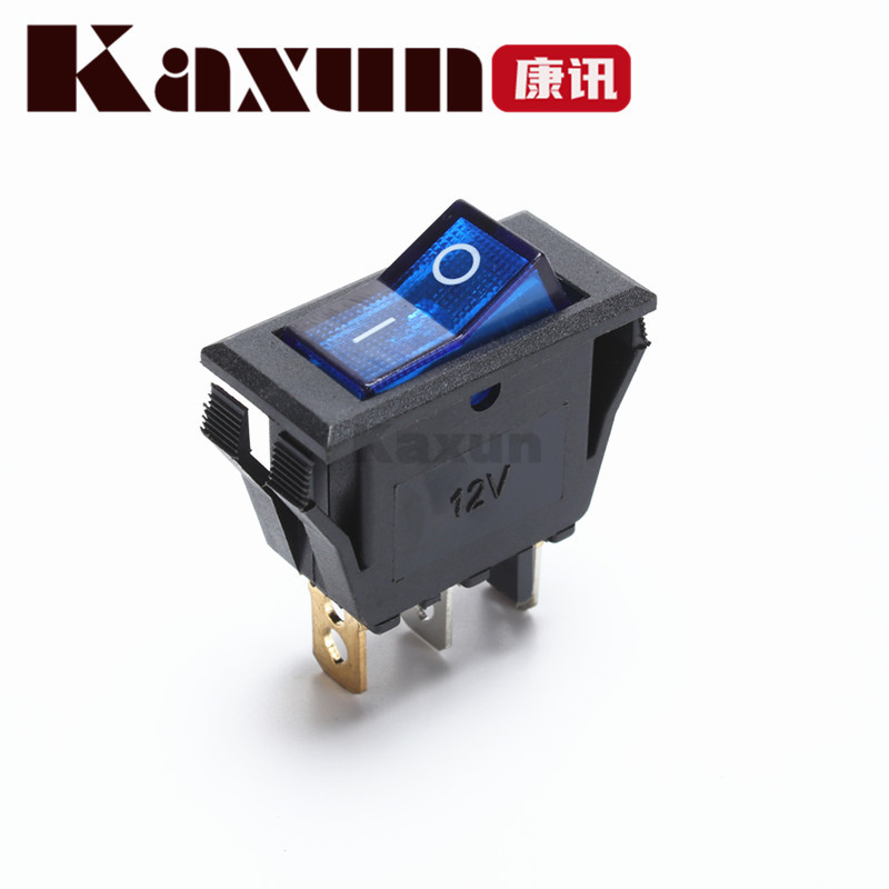 船型开关KCD3三脚2挡带灯12V双卡位翘板开关电器三脚电源开关
