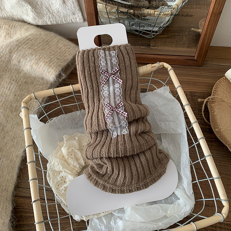 Scaldamuscoli Bootshang Calzini di cotone per donna Stile balletto Calzini di lana lavorati a maglia con fiocco Coprigambe bianchi per polpacci Lolita autunnali e invernali_voghion.com