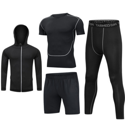 Medias de secado rápido para hombres de manga larga cálido entrenamiento para correr equipo de fitness otoño e invierno traje deportivo elástico alto