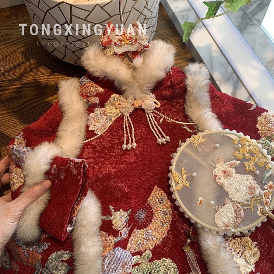 Ropa de Año Nuevo de niñas 2024 nueva ropa de invierno Tang vestido de aniversario de niños y niñas bebés de Año Nuevo Cheongsam falda de ropa Han