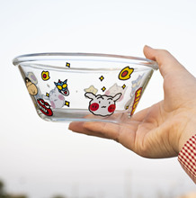 日韓可愛卡通玻璃碗沙拉碗學生ins風卡通水果碗少女心燕麥碗